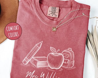 Camiseta personalizada con colores reconfortantes para maestros, camiseta con nombre personalizado, regalo de agradecimiento para maestros, linda camiseta para maestros, camiseta de regreso a clases