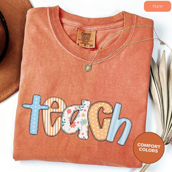 Camiseta floral para profesor, camiseta de colores cómodos para enseñar, camiseta de verano para profesor, camiseta de regreso a clases, bonito regalo para profesor, regalo de agradecimiento para profesor.