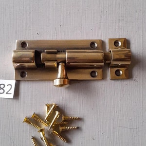 Vintage style chunky heavy duty cast brass door bolt or latch  bathroom door lock NOT lacquered or coated includes  solid brass screws