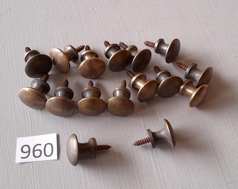 16 fabulous vintage style small 11/16" diameter heavy cast brass cabinet knobs or draw pulls in an  AGED finish NOT lacquered or coated