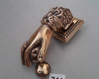 Vintage style giant heavy cast brass hand door knocker  2 lbs of sold brass NOT lacquered or coated