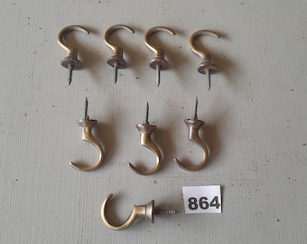 8 heavy cast brass vintage style Victorian design cup or mug hooks in a AGED finish NOT lacquered or coated perfect for kitchens
