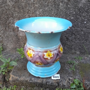 Vintage Czechoslovakian sky blue spittoon made by BGB antique enamel vase early 1900s