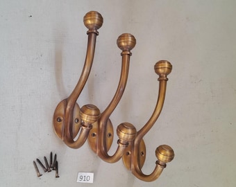 3 vintage style GIANT sold brass coat hooks in a aged finish 1lb of solid brass each made to last includes FREE matching solid brass screws