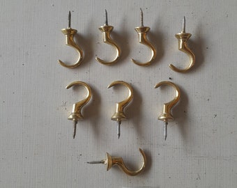 8 heavy cast brass vintage style Victorian design cup or mug hooks in a polished finish NOT lacquered or coated perfect for kitchens