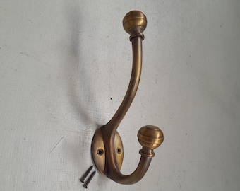 vintage style GIANT sold brass coat hook in a aged finish 1lb of solid brass  made to last includes FREE matching solid brass screws