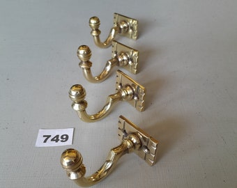 4 vintage style heavy cast brass Victorian design  coat hooks  in a polished finish NOT lacquered or coated includes FREE solid brass screws