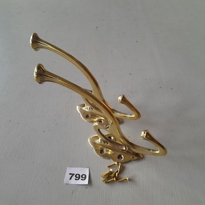 2 elegant vintage style solid brass arts & crafts coat hook in natural polished brass NOT lacquered or coated with FREE solid brass screws
