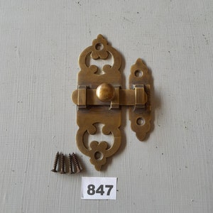 Vintage style aged heavy cast brass cabinet latch or door bolt lock NOT lacquered or coated includes FREE matching aged solid brass screws