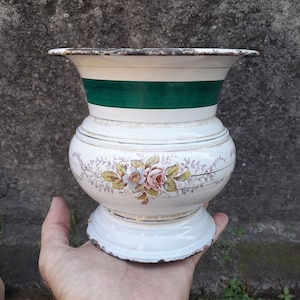 Early Vintage enamelware spittoon marked B.Forst Vienna Austrian make antique enamel vase early 1900s