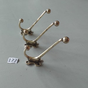 3 vintage style classical beehive solid brass coat hooks NOT lacquered or coated includes FREE sold brass screws