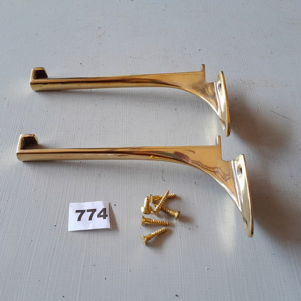1 pair of 5 inch vintage style cast brass glass shelf brackets NOT lacquered or coated includes FREE solid brass screws