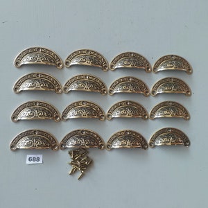 16 vintage style solid brass ornate Victorian style D cup draw pull handles NOT lacquered or coated includes FREE solid brass screws