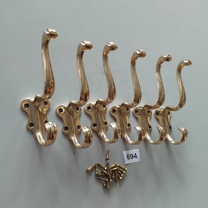 6 stylish art nouveau vintage style solid brass coat hooks NOT lacquered or coated includes FREE solid brass screws