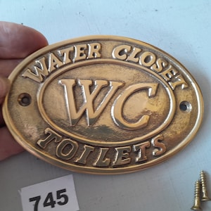 Vintage style heavy cast brass WC plaque brass toilet door sign NOT lacquered or coated includes FREE solid brass screws