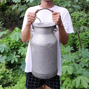 Large 10L vintage heavy duty aluminum milk churn or milk can made in Denmark 1930s