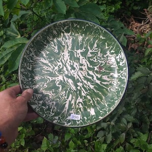 Vintage green swirl enamelware pie dish oven dish green splatter small tray 1950s