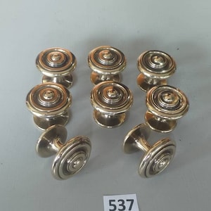8 vintage style heavy cast brass round bullseye cupboard knobs round brass kitchen pulls natural brass NOT lacquered or coated