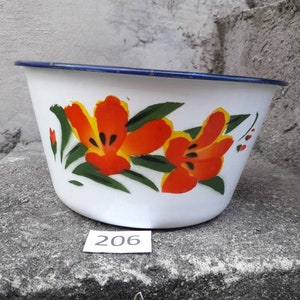 Vintage enamel bowl with floral design 1950s enamelware bowl