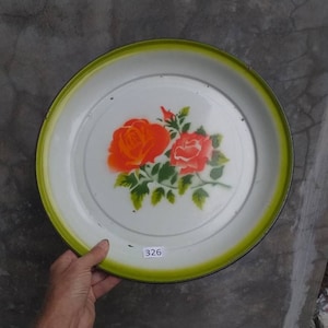 Large vintage enamelware tray with floral design 1950s