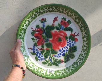 Vintage enamel tray with floral design enamelware tray