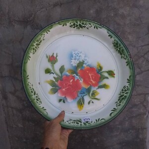 Vintage large enamelware tray with floral design in bright vintage enamel colors 1950s not modern transfers
