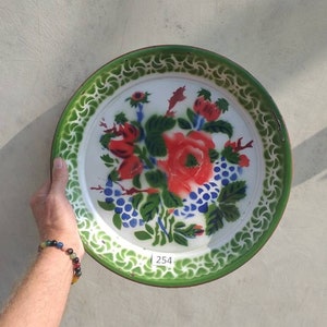 Vintage enamel tray with floral design enamelware tray