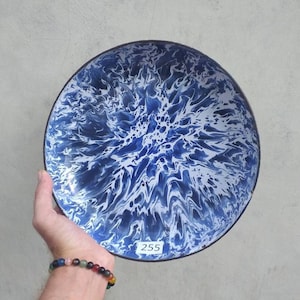 Vintage blue splatter enamel tray blue swirl pie dish baking tray