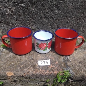 3 vintage enamelware mugs