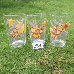 3 colorful vintage retro 1970s juice glasses