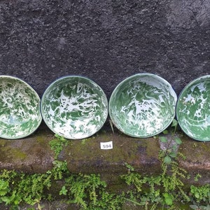 4 vintage green swirl enamelware small bowls 1950s