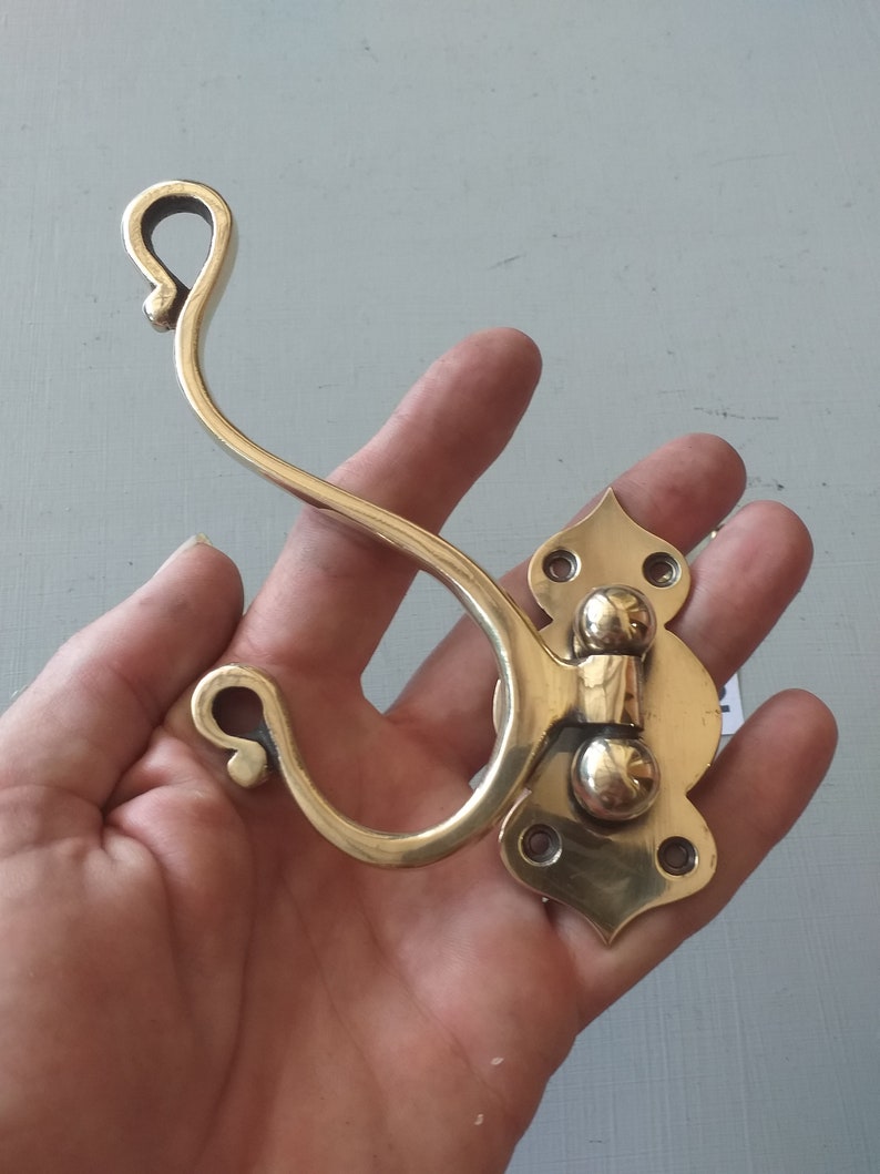 Vintage Style Large Solid Brass Folding Coat Hooks NOT Lacquered or