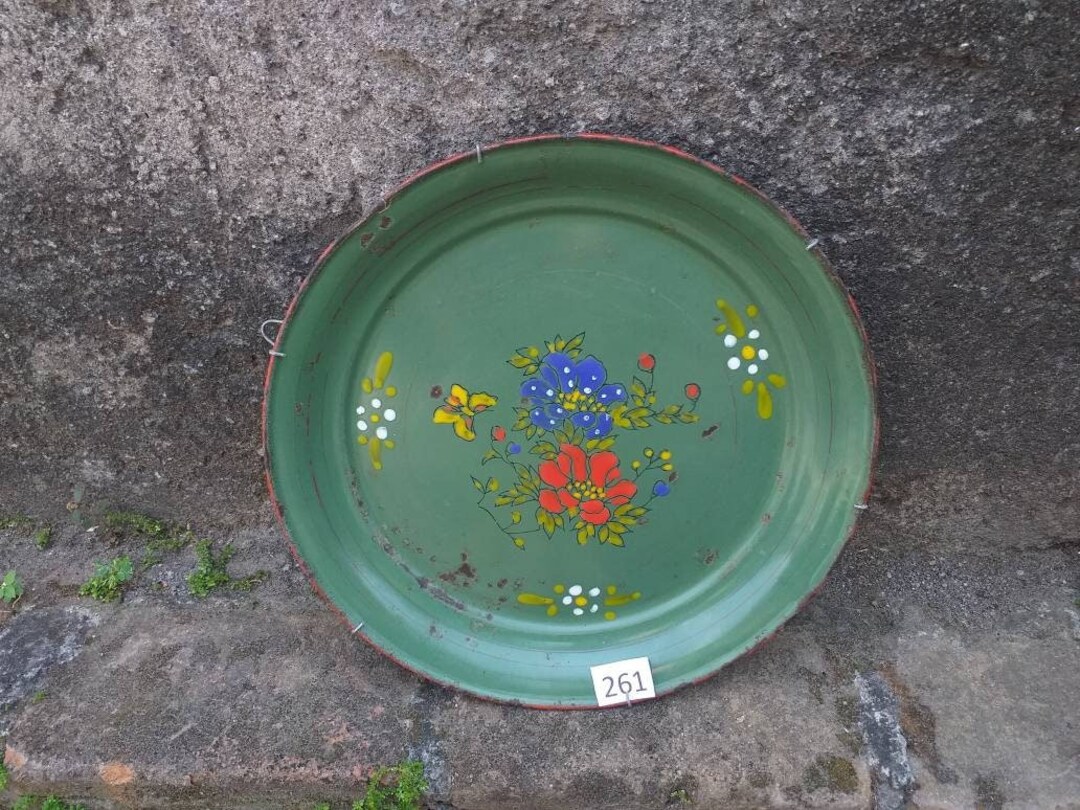 Vintage Czechoslovakia Enamelware Tray With Flowers and Butterfly Early ...