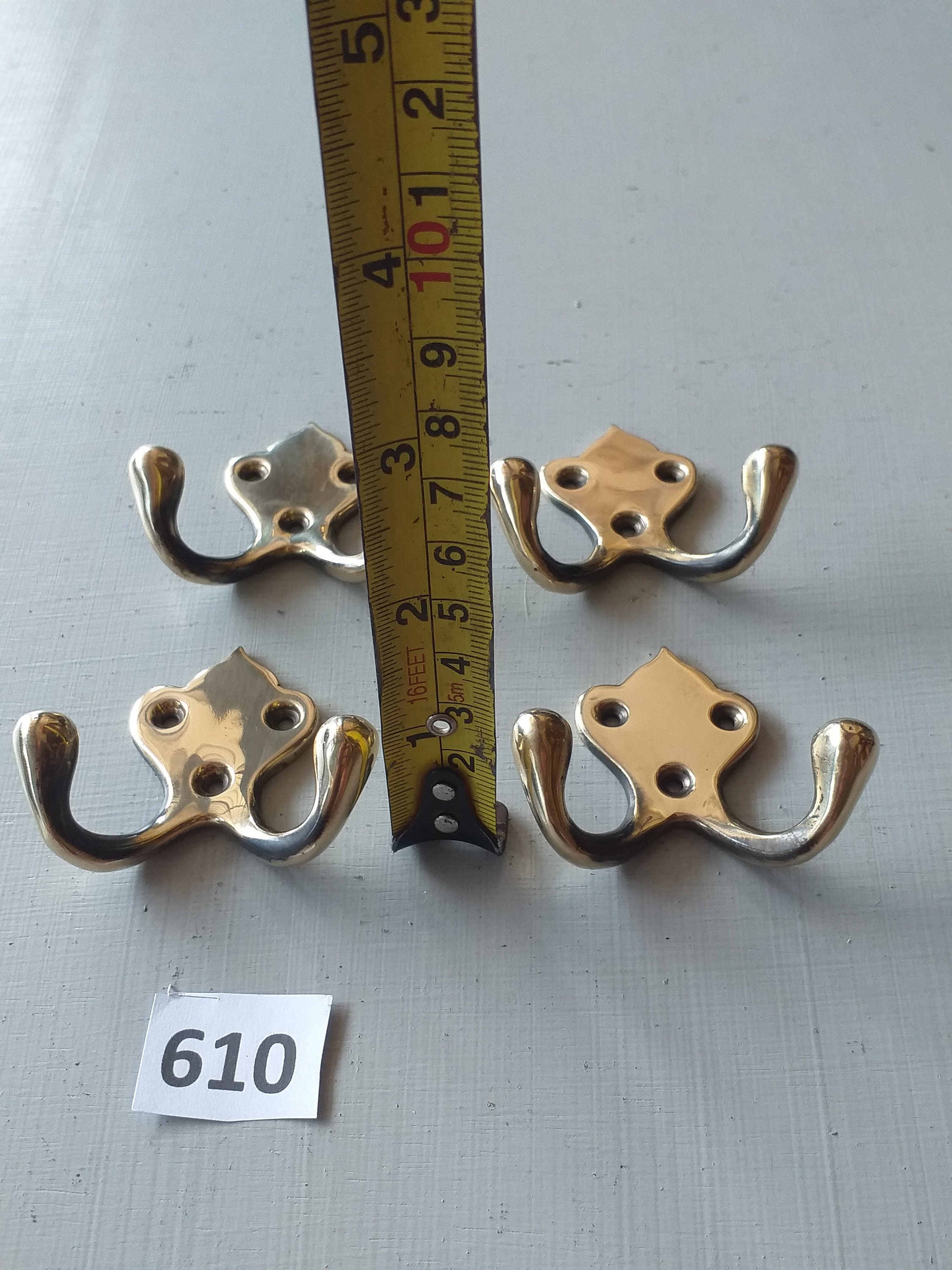 4 Vintage Solid Brass Double Coat Hooks Antique Brass Coat Etsy