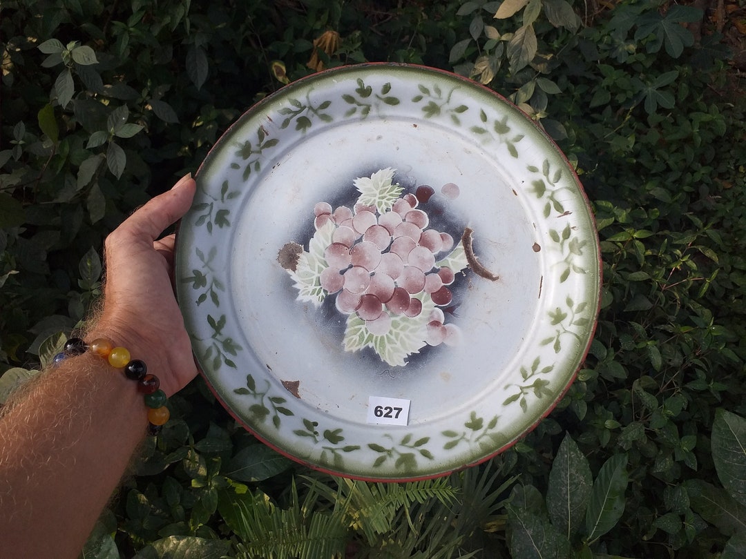 Vintage Enamelware Tray With Unusual Grapes Design 1950s Etsy