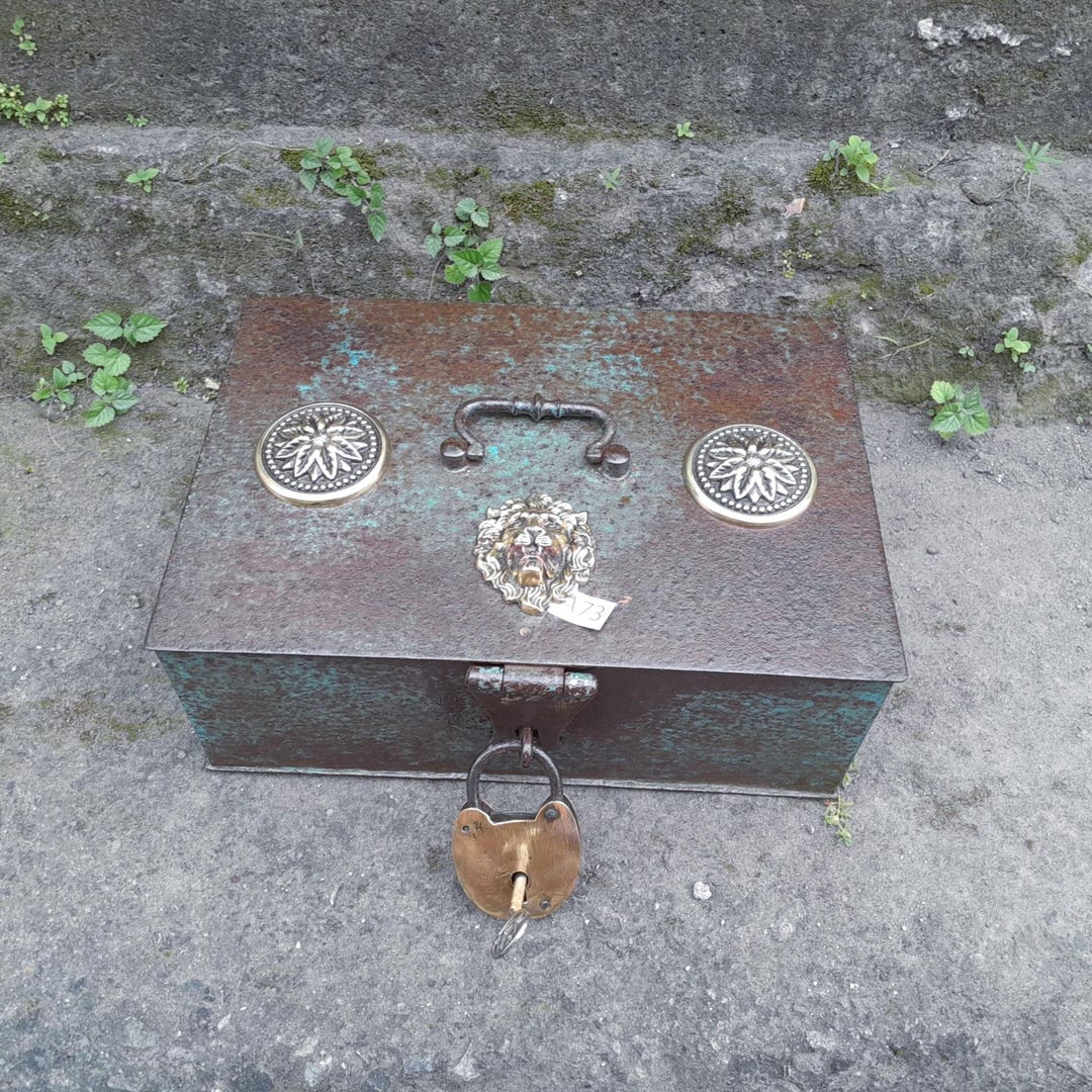 Vintage GIANT Blue Cash Box With Brass Lion's Marsk 2 Large Decorative ...