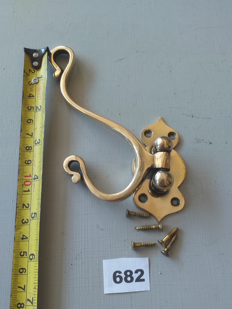 Vintage Style Large Solid Brass Folding Coat Hooks NOT Lacquered or