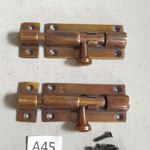2 Vintage style chunky heavy duty cast brass door bolts or latches  bathroom door lock in an AGED finish includes matching aged brass screws
