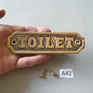 Vintage style heavy cast brass TOILET plaque brass toilet door sign NOT lacquered or coated includes FREE solid brass screws
