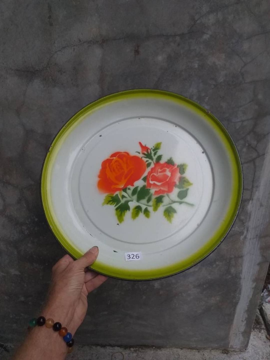 Large Vintage Enamelware Tray With Floral Design 1950s Etsy