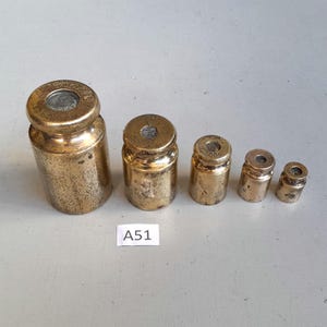 Antique brass weights complete set of five early 1900s