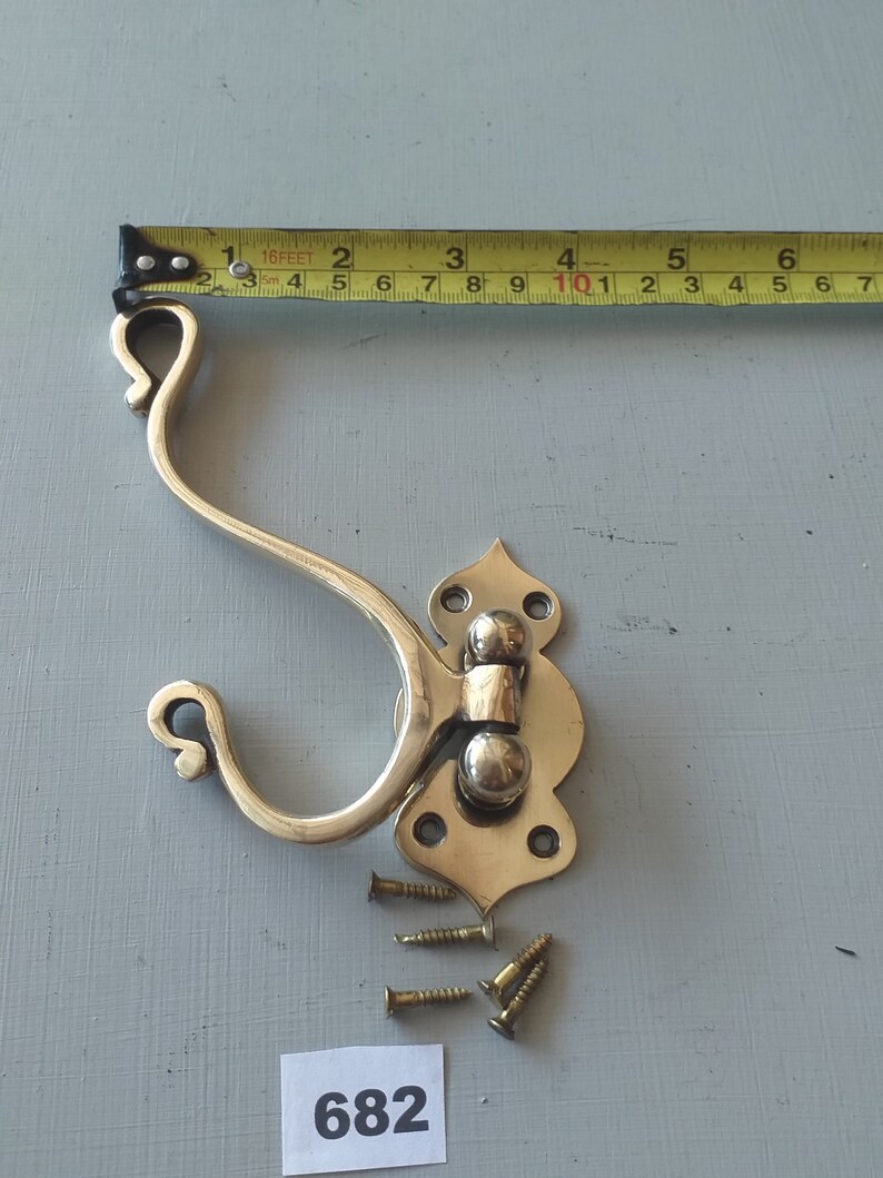 Vintage Style Large Solid Brass Folding Coat Hooks NOT Lacquered or