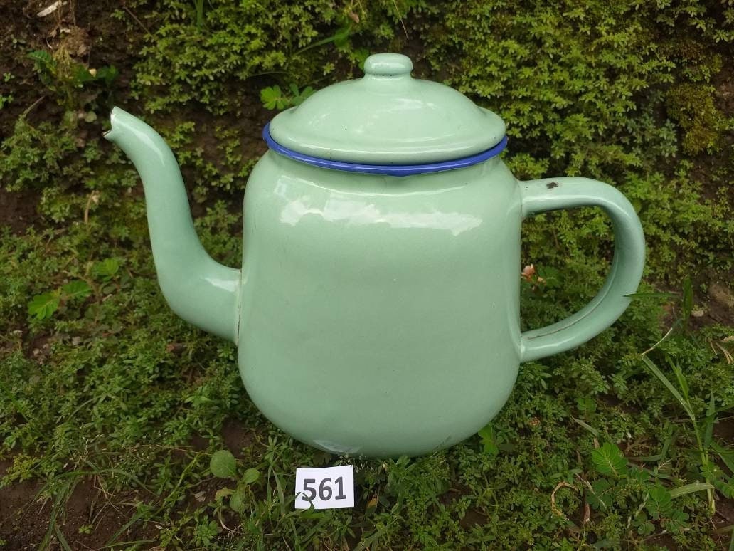 Vintage Lime Green Enamelware Teapot Graniteware Enamel Teapot Etsy