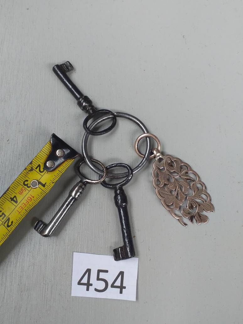 3 Small Vintage Victorian Keys on Steel Ring & 1 Vintage