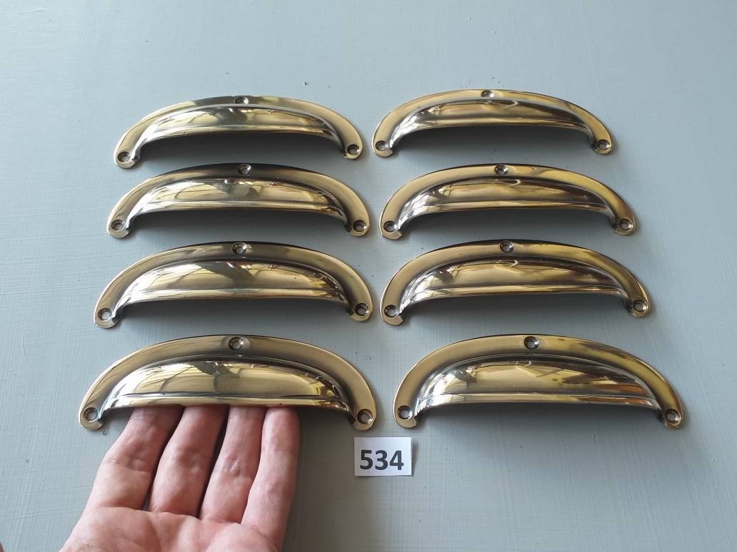 8 Very Large Vintage Style Heavy Cast Brass D Cup Draw Pull