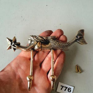 vintage style schwerer Messingguss Jugendstil Design Meerjungfrau Doppelhaken nicht lackiert oder beschichtet OHNE Massive Messingschrauben