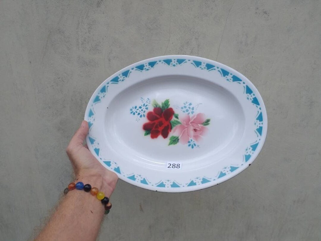 Vintage Enamelware Platter by Bumper Harvest Oval Enamel Plate Etsy