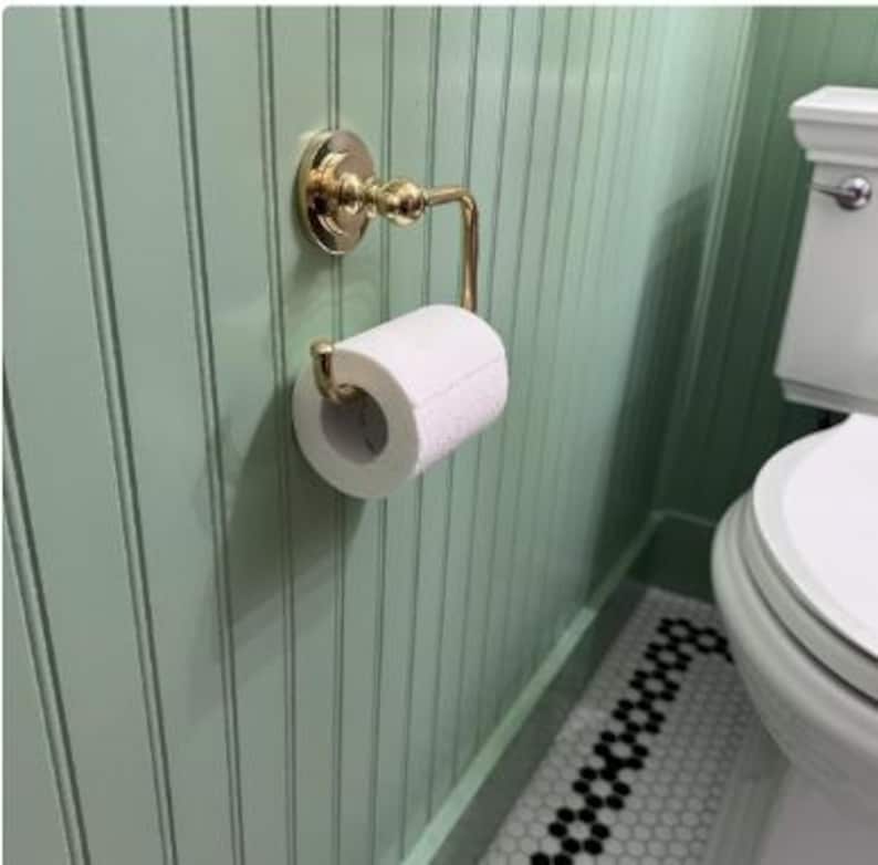 Vintage style simple brass toilet or bathroom tissue Paper roll holder NOT lacquered or coated includes FREE solid brass screws image 9