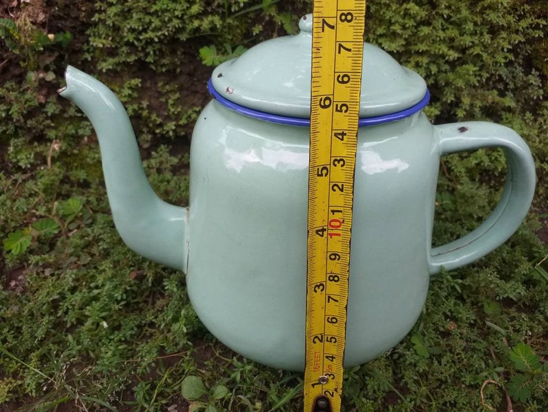 Vintage Lime Green Enamelware Teapot Graniteware Enamel Teapot Etsy