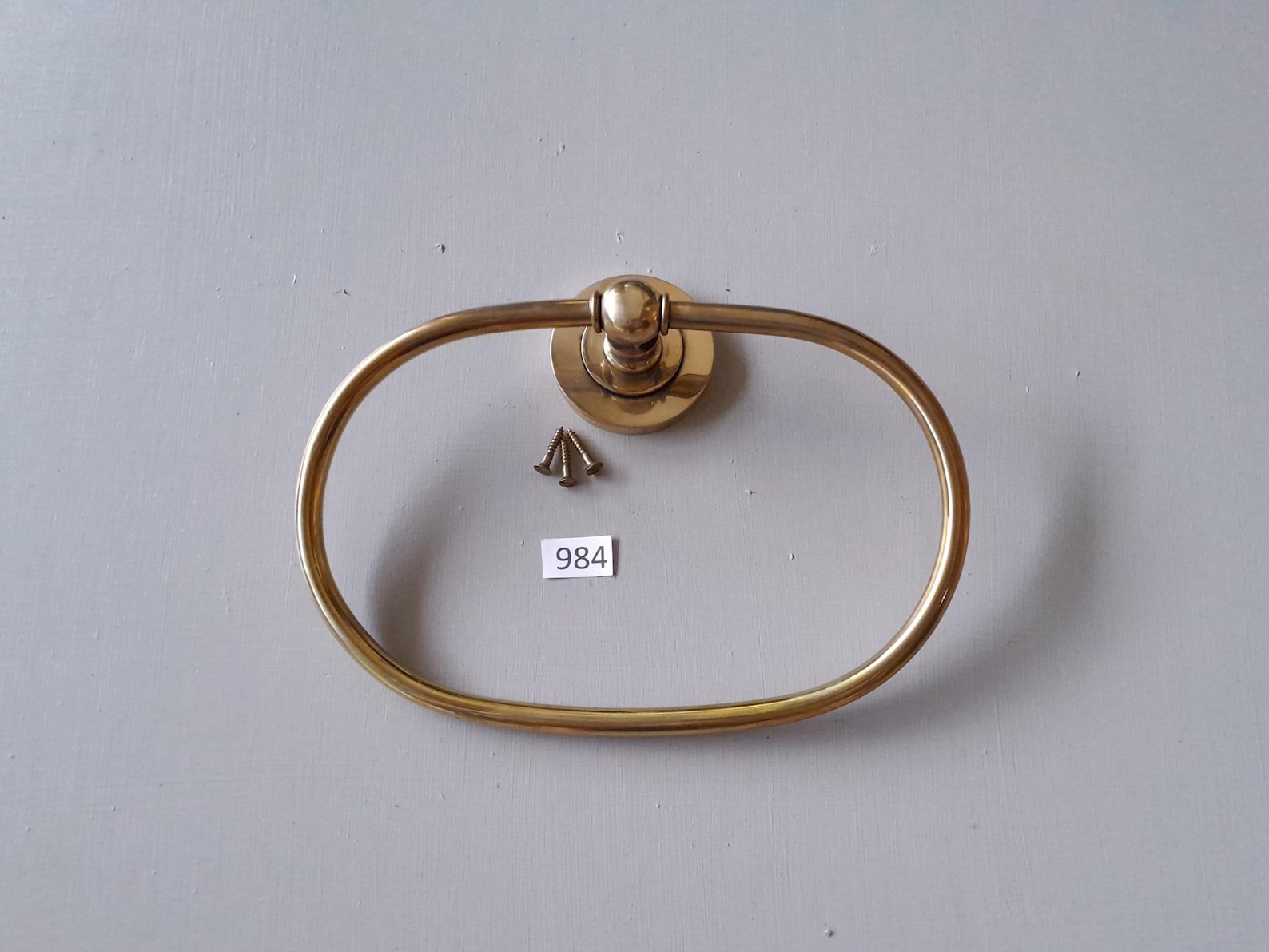 Vintage style solid brass swinging bathroom oval towel ring or hanger NOT lacquered or coated includes FREE solid brass screws